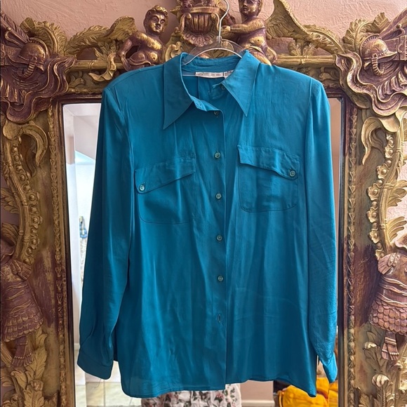 80’s Lillie Rubin 100% silk blouse with shoulder pads - Picture 1 of 5